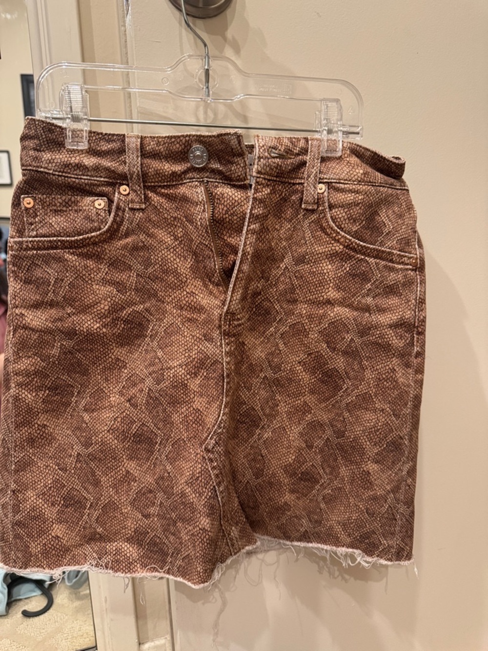 PAIGE Brown Snake-Print Denim Shorts
